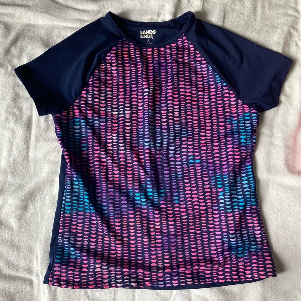 Lands End Girl Bathing Suit T Shirt Soze L 10-12